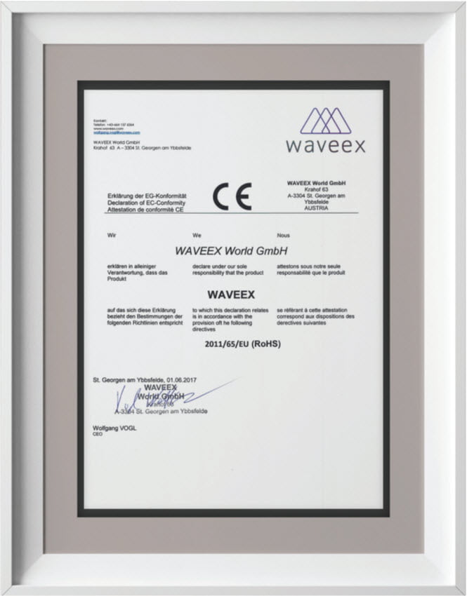 Chứng nhận tiêu chuẩn Châu Âu CE của Chip chắn sóng điện từ Waveex
